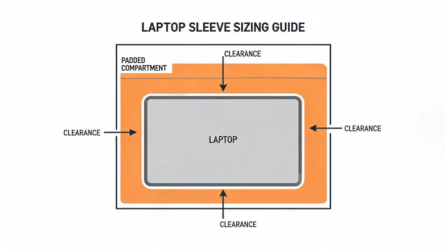 Diagram of laptop compartment fit with clearance space