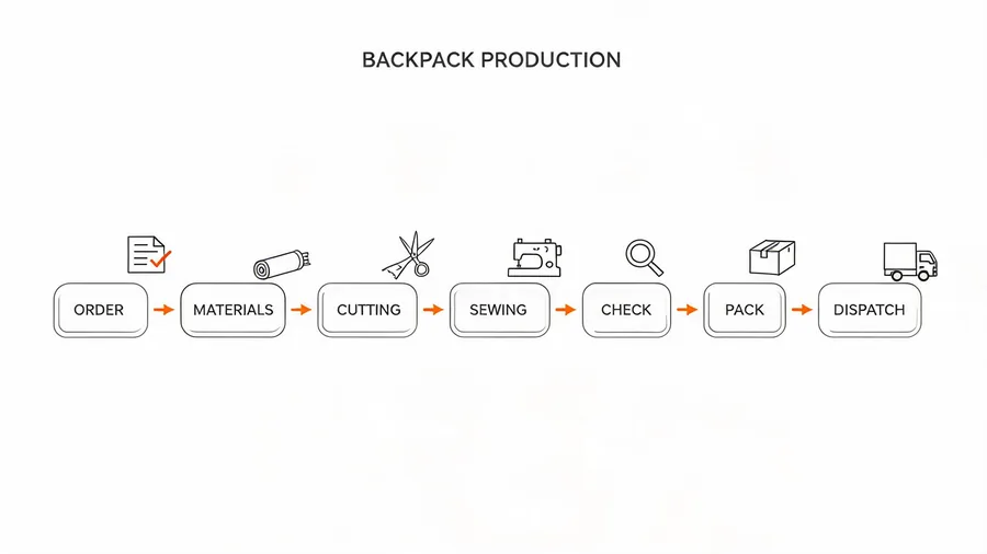 Diagram of bulk back pack production timeline stages