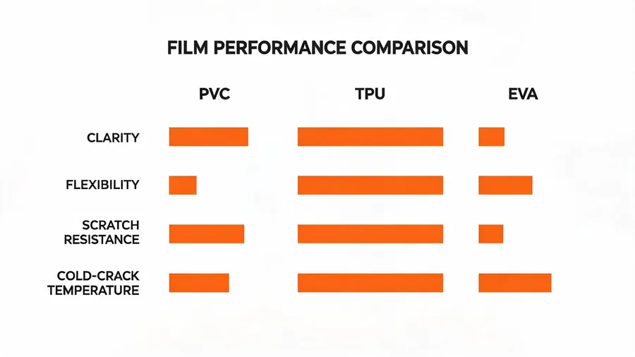 Comparison diagram of PVC, TPU, and EVA clear backpack material properties
