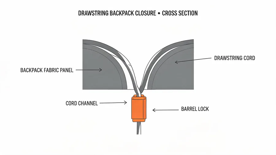 Diagram of drawstring backpack cord closure