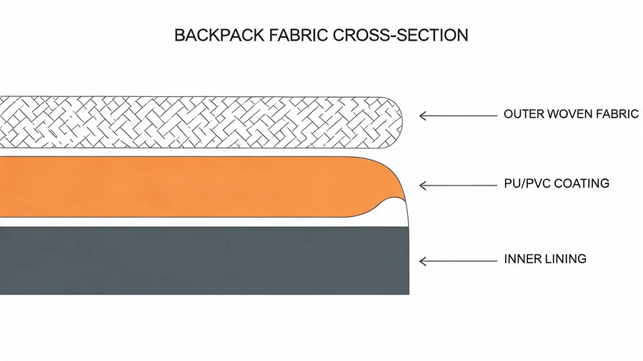Diagram showing backpack fabric layers with coating for durability